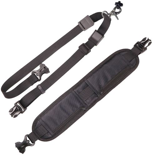 Bandoulière tamponnée réglable avec double poche pour appareil photo - Noir