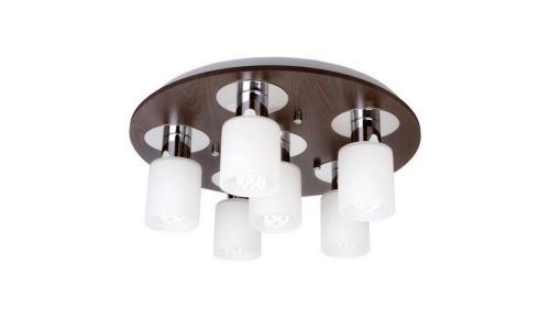 HOMEMANIA Lampe de Plafond Atlas Plafonnier - Ronde - Murale - Wengé en Bois, Verre, 45 x 45 x 17 cm, 6 x E14, Max 40W