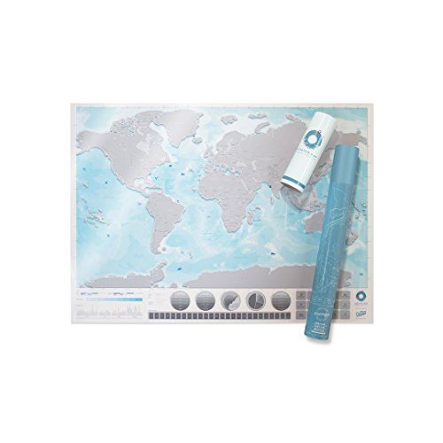 luckies de londres-carte du monde gratter oceans (gris et bleu)