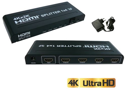Splitter HDMI 1.4b - 4 Ports - Boitier Métal Résolution 4K (2160x3840)
