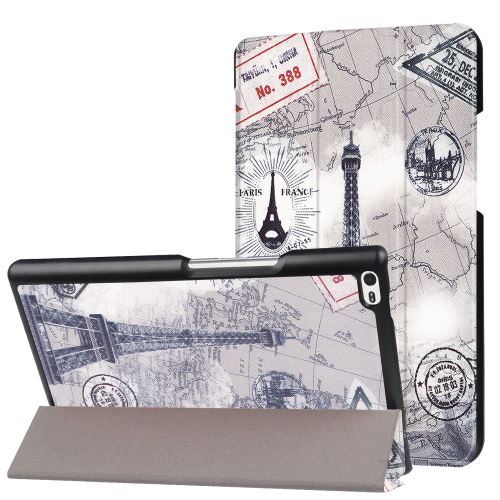 Etui en PU plié en position flip tour eiffel et carte pour votre Lenovo Tab 4 8