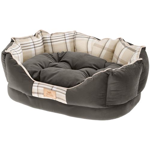 Comparer les prix de Ferplast couchage rembourré pour chats et chiens CHARLES 70, divan avec coussin, sofa pour animaux, écossais, velours doux, lavable, 68 x 47 x h 25, Marron
