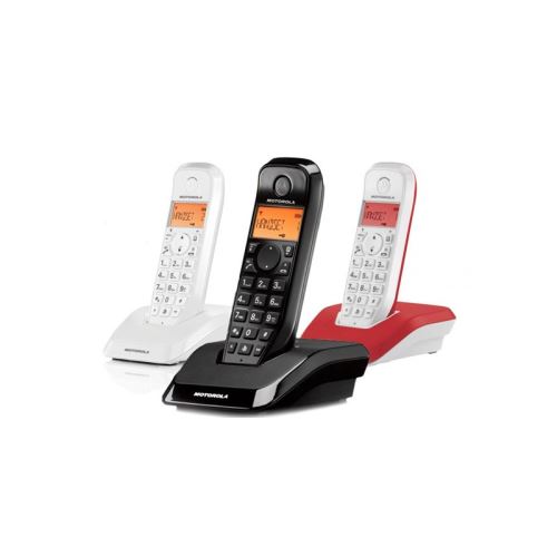 Motorola S1203 - Téléphone sans fil avec ID d'appelant - DECTGAP - (conférence) à trois call capability - noir, blanc, blanc/cerise + 2 combinés supplémentaires