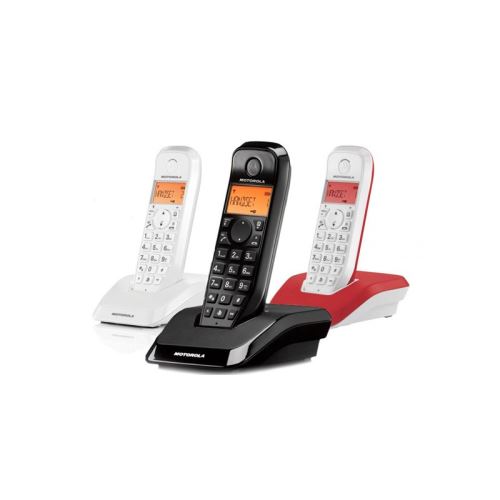 Motorola S1203 - Téléphone sans fil avec ID d'appelant - DECTGAP - (conférence) à trois capacité d'appel - noir, blanc, blanc/cerise + 2 combinés supplémentaires