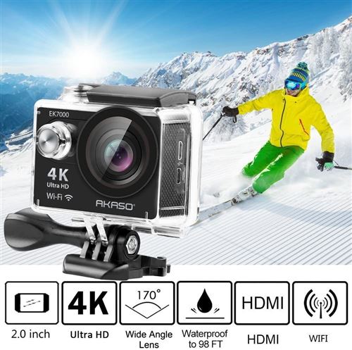 AKASO Caméra Sport Etanche 4K WiFi 20MP Action Cam Sportive Stabilisateur  Ultra HD Écran LCD Grand Angle 170 Degrés EIS 30M sous Marine 2 Batteries  1050mAh - Brave 4 Noir : : High-Tech