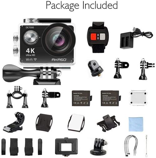Caméra Sport AKASO Etanche 4k Ultra HD 30fps 2 Batteries Rechargeables  Télécommande 19 Kits d'Accessoires Noir - Caméra sport - Achat & prix