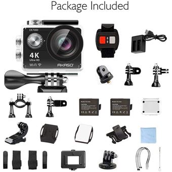 Caméra Sport AKASO Etanche 4k Ultra HD 30fps 2 Batteries Rechargeables  Télécommande 19 Kits d'Accessoires Noir - Caméra sport - Achat & prix