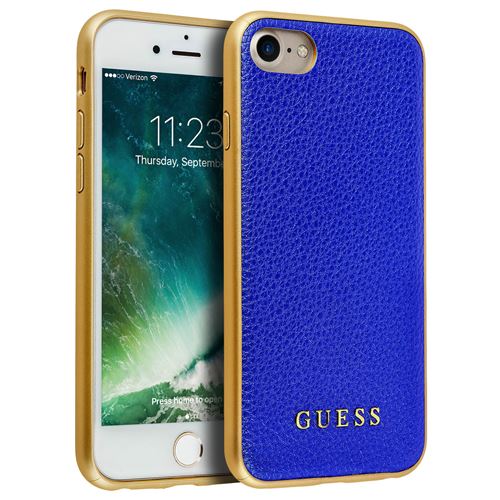 Coque Guess iPhone 6 / 6S / 7 / 8 Silicone Gel Dos Effet Cuir Iridescent Bleu
