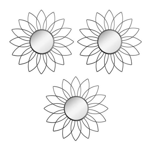 Lot de 3 Miroirs Déco Fleur 25cm Noir