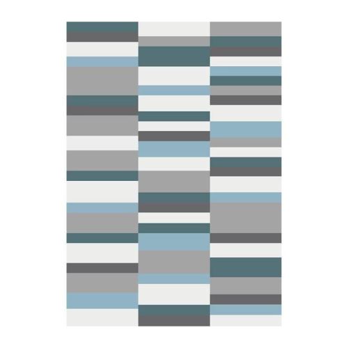 CARLA Tapis de salon contemporain - 120x170 cm - Bleu, gris et blanc