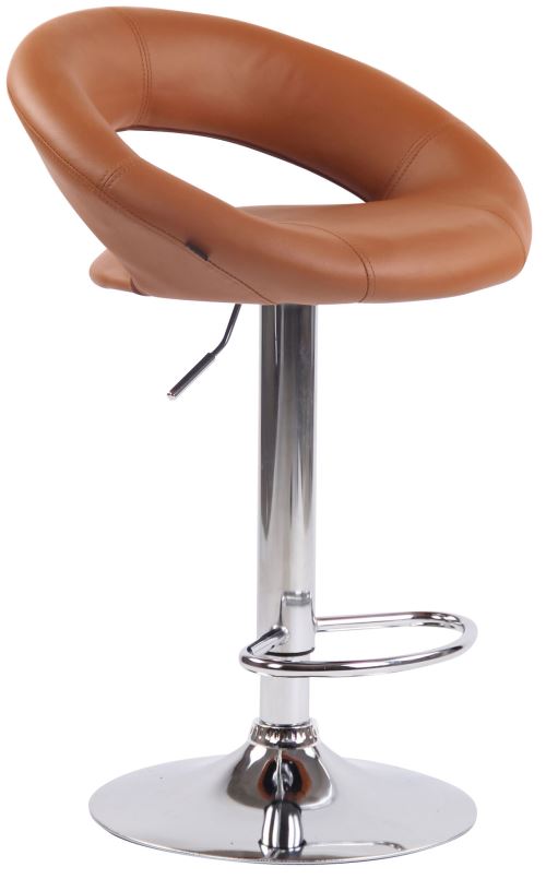 Tabouret de bar Olinda en Similicuir - Hauteur réglable - Pivotant - Piètement Métal chrome - Couleur Marron clair
