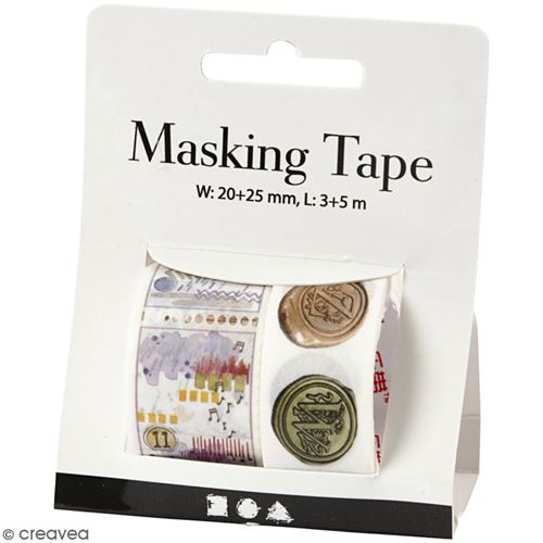 Masking tape Timbres et cachets vintage - 20 et 25 mm de largeur - 2 rouleaux