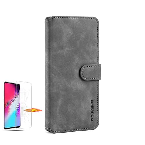 Etui Samsung Portefeuille Samsung Galaxy A11 - 3 Emplacement Cartes Smart Stand Avec Verre trempé Gris
