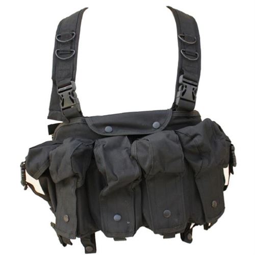 Gilet veste tactique de poitrine ou chest rig noir 7 poches avec porte ceinture airsoft taille unique