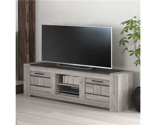 Banc TV 155 cm moderne couleur chêne gris ANGUS-L 155 x P 45 x H 60 cm- Gris