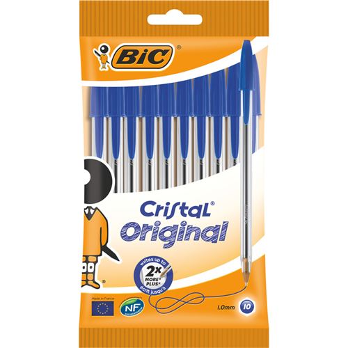 Bic Stylo À Bille Cristal Original, Bleu, En Sachet De 10