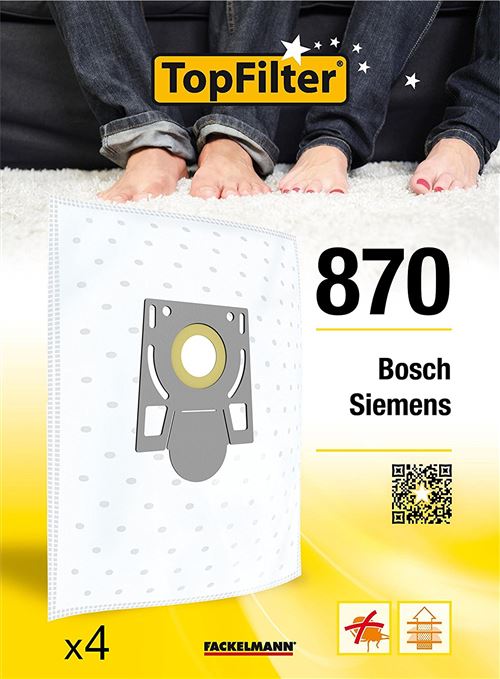 TopFilter 870, 4 sacs aspirateur pour Bosch, Siemens boîte de sacs d'aspiration en non-tissé, 4 sacs à poussière (30 x 26 x 0,1 cm)
