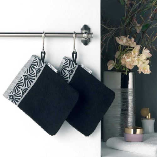 Paris Prix - Lot De 2 Gants De Toilette Coton Jacquard goldy 15x21cm Noir & Argent