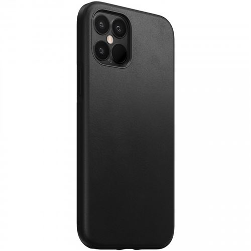Nomad Modern - Coque de protection pour téléphone portable - robuste - sans MagSafe - polycarbonate, caoutchouc élastomère thermoplastique (TPE), cuir de corne de buffle à tannage végétal - noir - pour Apple iPhone 12 Pro Max