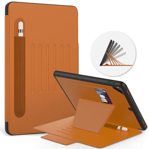 Etui en PU + TPU multi-angle magnétique créatif avec support, porte-cartes et porte-stylet marron pour votre Apple iPad 9.7 pouces (2018)/(2017)
