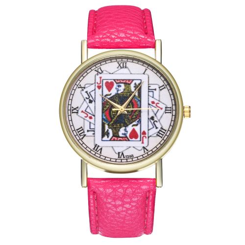 Montre-bracelet à quartz créatif coeur rouge en cuir de tisonnier en cuir montre t265-aRoseCamine