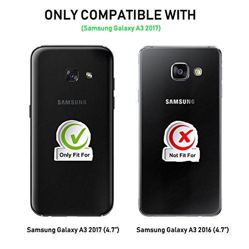 Coque Galaxy A3 2017, Supad Etui à rabat protecteur en cuir véritable pour Samsung Galaxy A3 2017 (Noir)