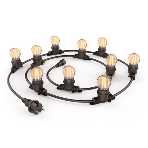 Xanlite|Lot guirlande extérieure, extensible, câble noir + 10 ampoules retro LED, blanc chaud culot E27|GRL5230VBP45F