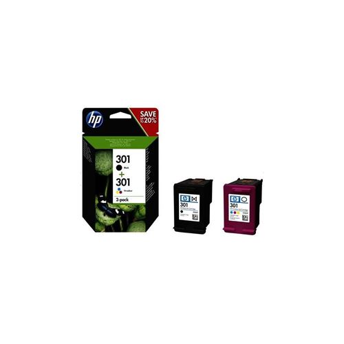 HP 301 - Pack de 2 - noir, couleur (cyan, magenta, jaune) - original - cartouche d'encre - pour Deskjet 1050A J410, 1051A J410, 10XX, 10XX J410, 15XX, 2000, 2050 J510, 2050A J510, 2054A J510, 25XX, 3000, 3050 J610, 3050A J611, 3052A J611, 3054A J611, 3055