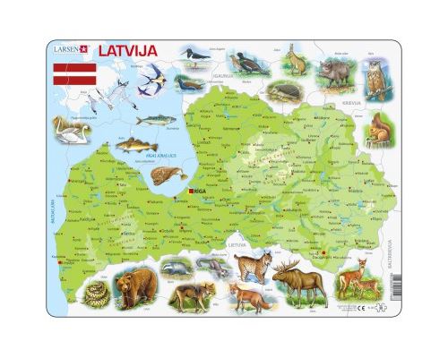 Puzzle 48 Pièces : Puzzle Cadre - Carte de la Lettonie (en Letton), Larsen