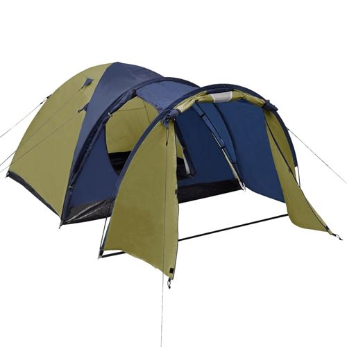 vidaXL Tente de Camping pour 4 personnes Bleu/Vert/Jaune Portable Couche Imperméable