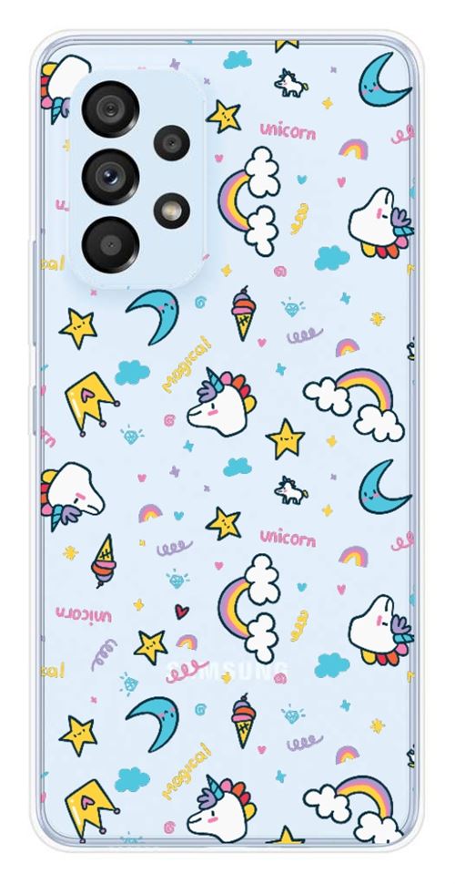 Coque en silicone imprimée compatible Samsung Galaxy A53 5G Licorne Rainbow