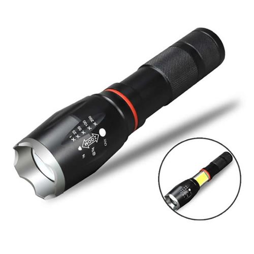 Lampe Torche de Poche à Double Eclairage LED CREE T6 & COB Rechargeable (Noir)