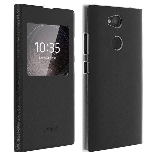 Etui en pu noir fenêtre d'affichage pour sony xperia l2