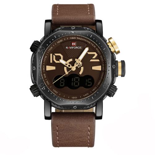 Quartz Numérique LED Brun+Brun Montre Homme
