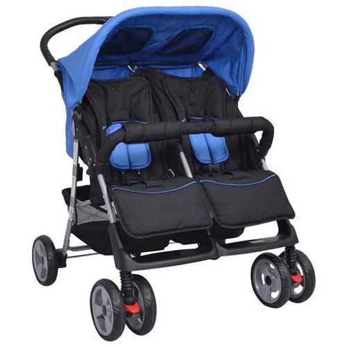 vidaXL Poussette à deux places Acier Bleu et noir10109