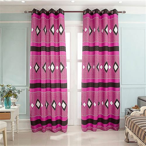 Paire de rideaux Jacquard Ama - Fuchsia - Dimensions : 140x260cm