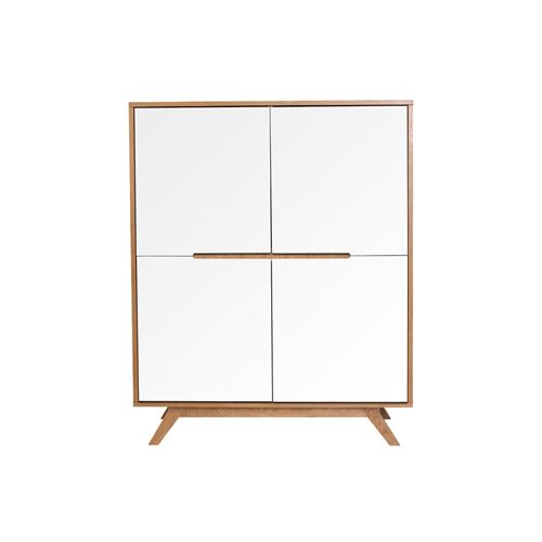 Buffet scandinave haut 4 portes bois et blanc HELIA