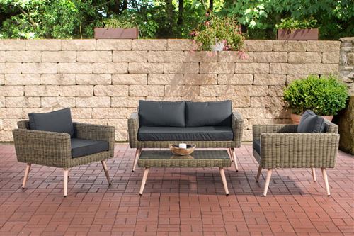 Salon de Jardin Kiruna en polyrotin 5 mm Nature , 45 cm (Hellbraun)/Anthracite