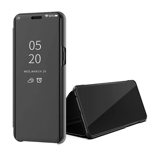 Etui en PU voir la surface du rétroviseur flip de fenêtre noir pour votre Samsung Galaxy A6s