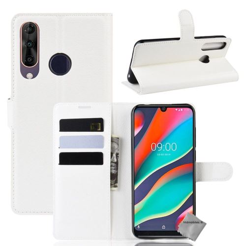 Housse etui coque pochette portefeuille pour Wiko View 3 Pro avec verre trempe - BLANC