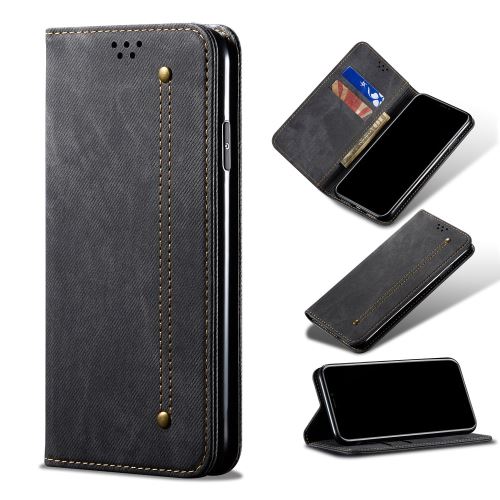 Etui en PU jean style vintage flip en tissu noir pour votre OnePlus 8 Pro