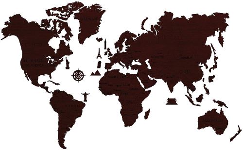 en Bois Ville Carte du Monde Taille XL (Dark-Oak) Couleur 120 x 80 cm, One