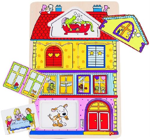 GOKI Puzzle en bois avec images cachees la maison 6 pieces 