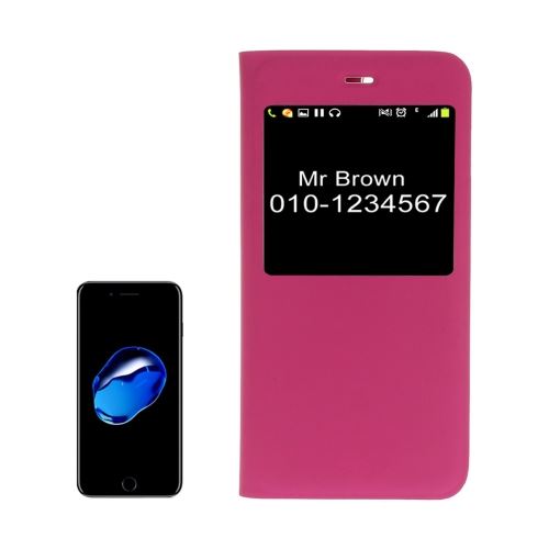 iPhone 8 Housse Etui Cuir PU Magenta Texturé Fenêtre ALS40638