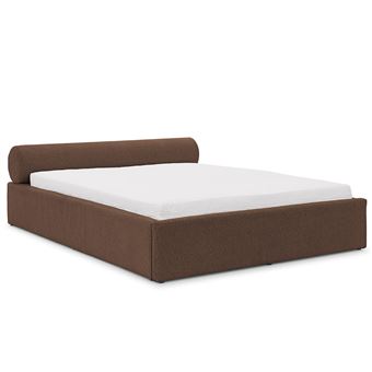 Billy - lit coffre - 180x200 cm - en tissu texturé - sommier inclus - Marron - 1