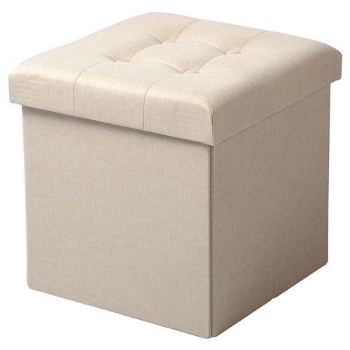 Tabouret pouf coffre WOLTU Boîte de rangement repose-pied cube. siège pliable. gagner de l'espace 37.5x37.5x38cm. Crème Blanc
