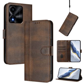 Coque Portefeuille Pour Honor X5C Plus - Cuir PU, Protection TPU, 2 Emplacements Cartes, Support Magnétique - Marron - 12