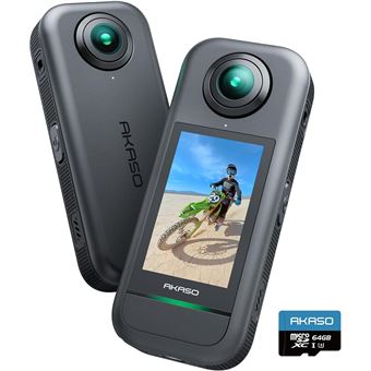 AKASO 360 - Camera Sport à 360° avec Carte Mémoire 64 Go, 5.7K 360 Vidéo, Capteurs 48MP 1/2", 72MP, SuperSmooth Écran Tactile Noir - 1
