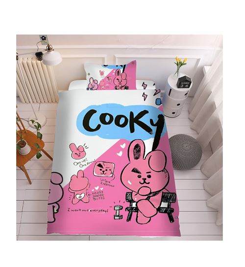 Set de housse de couette BT21 en coton 150x200cm avec drap housse 160*230cm et 2 taies d'oreiller 48*74cm - Cooky