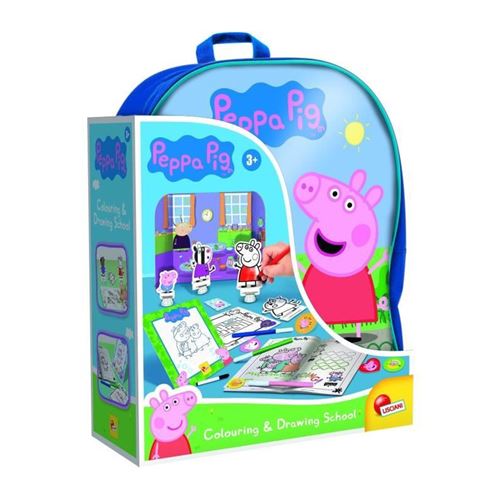 Peppa Pig - Mochila infantil Peppa Pig con cuaderno de actividades, Ejercicios para colorear, Rotuladores, 8 personajes de cartón, Juguete para niños y niñas, Regalo a partir de 3 años